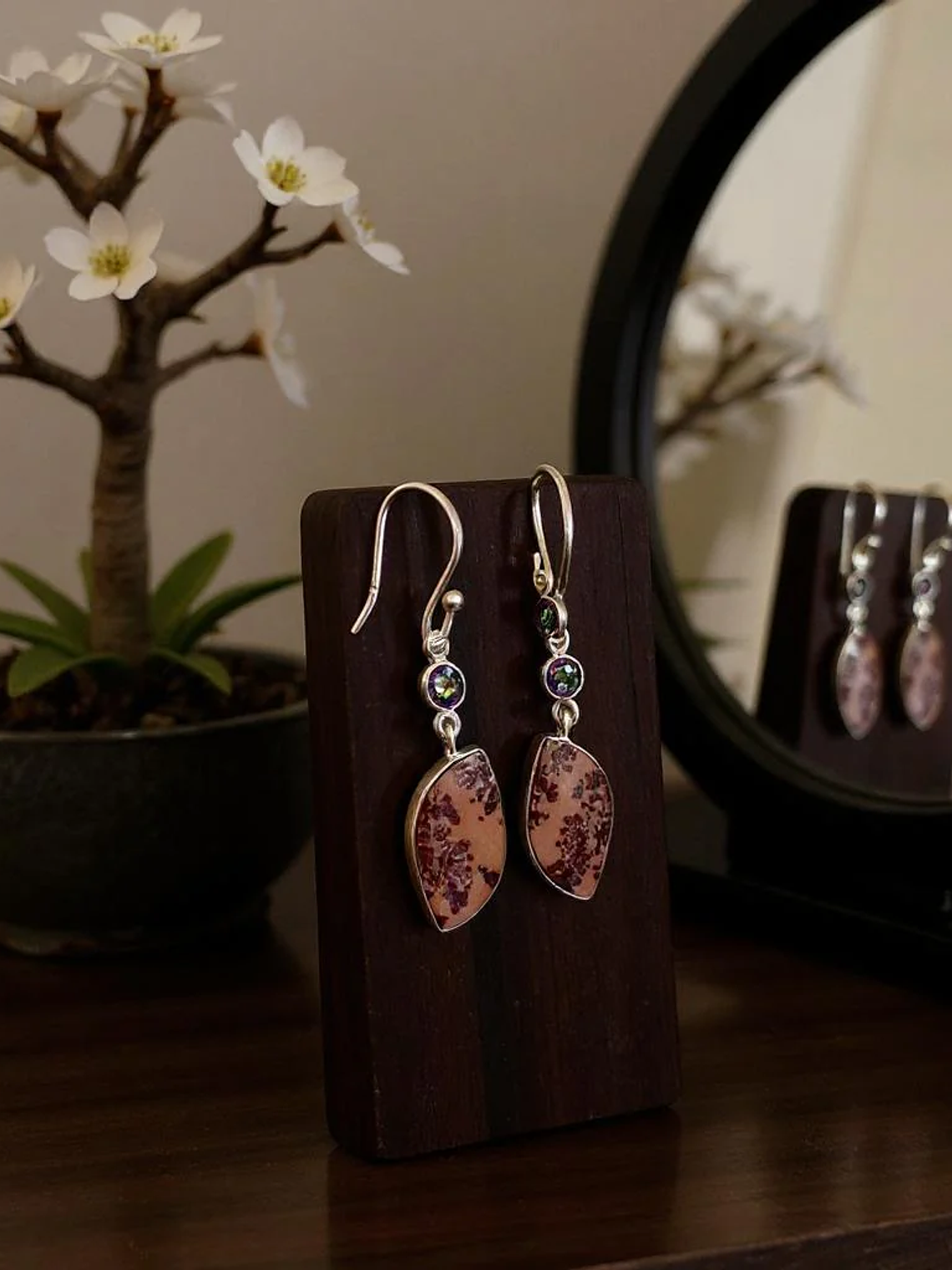 AROS JASPE COFFEE BEAN Y TOPACIO MISTICO PLATA 925 1