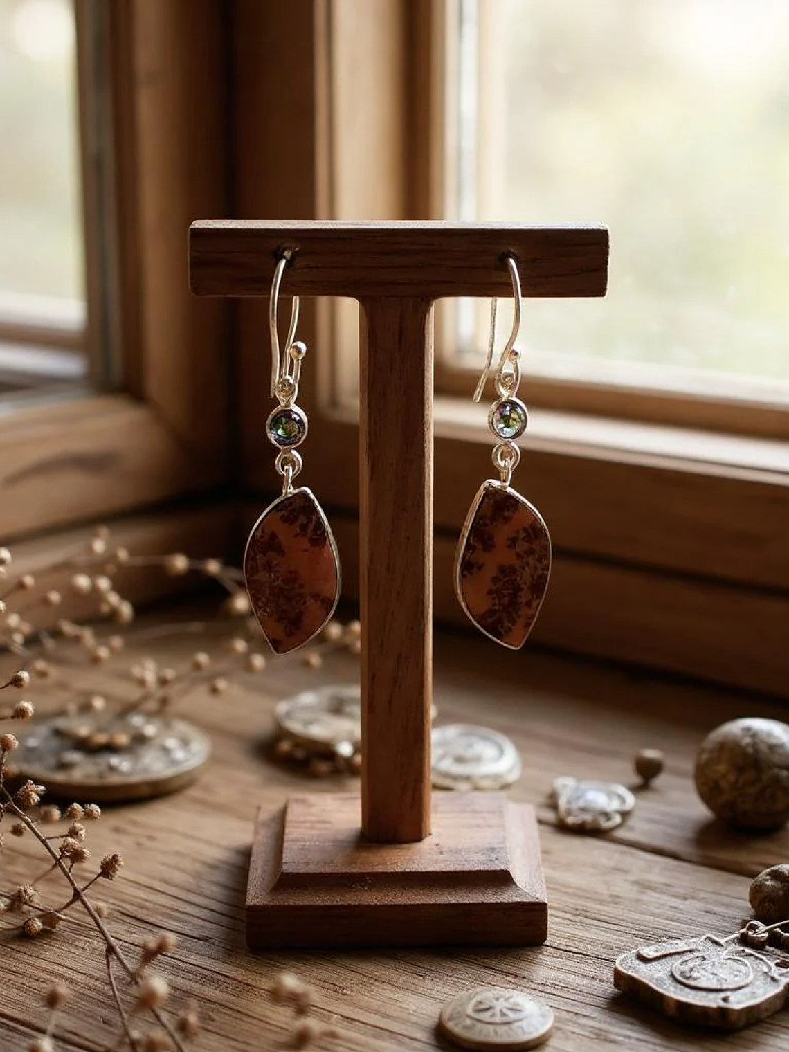 AROS JASPE COFFEE BEAN Y TOPACIO MISTICO PLATA 925 4