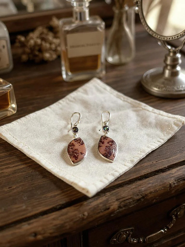 AROS JASPE COFFEE BEAN Y TOPACIO MISTICO PLATA 925 5