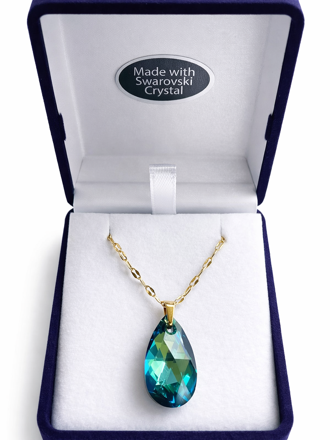 Collar gota de cristal grande Azul bermuda enchapada en oro 18k 1