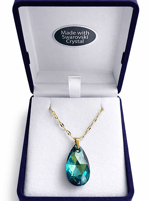 Collar gota de cristal grande Azul bermuda enchapada en oro 18k