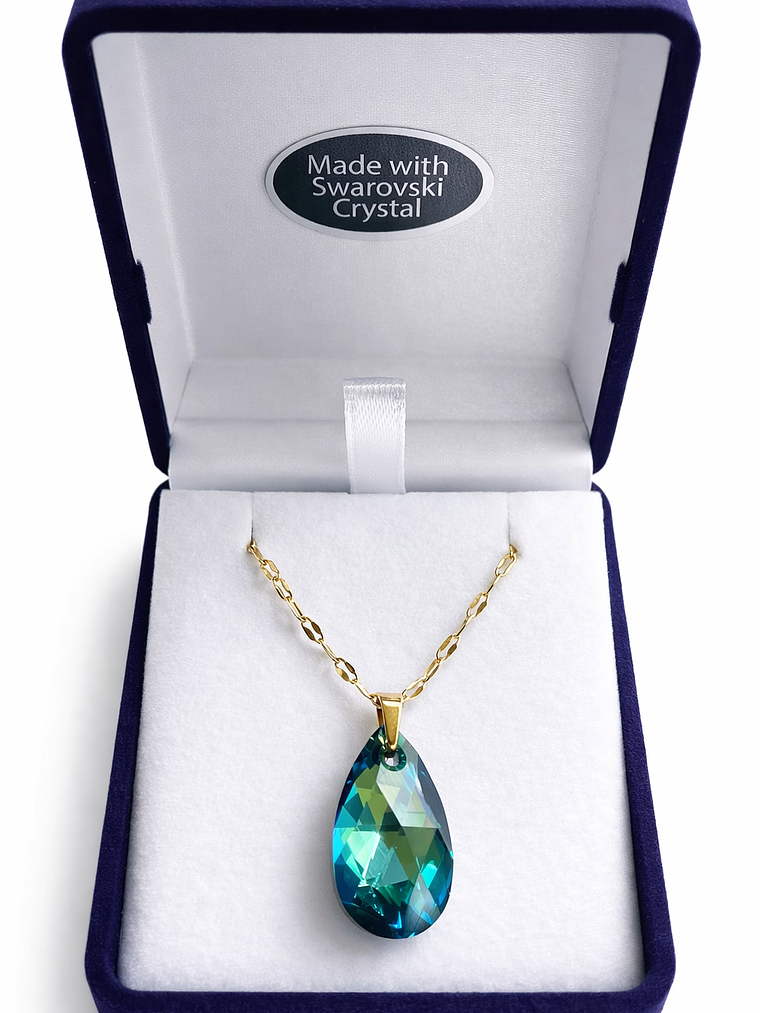 Collar gota de cristal grande Azul bermuda enchapada en oro 18k 1