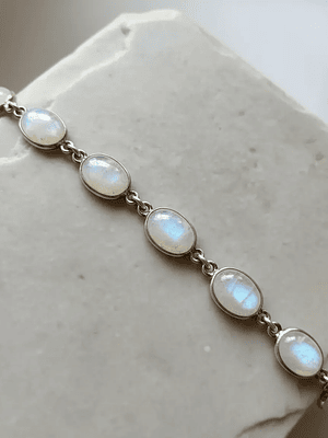 Pulsera Piedra luna arcoiris de la India Plata 925