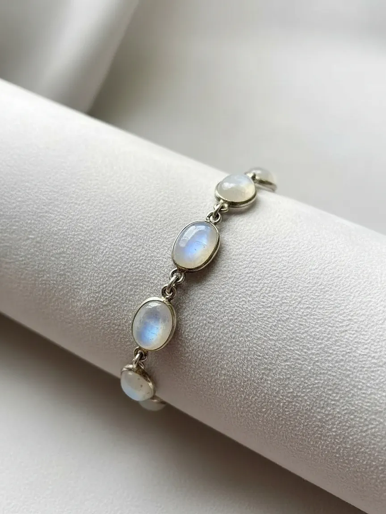 Pulsera Piedra luna arcoiris de la India Plata 925 3