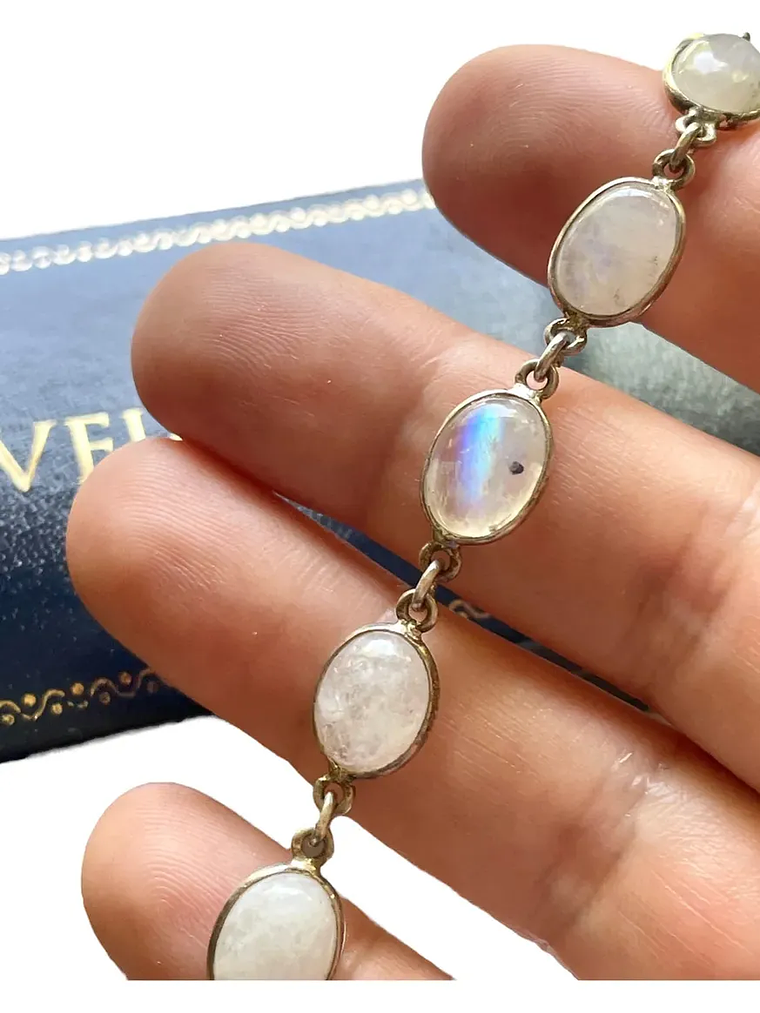 Pulsera Piedra luna arcoiris de la India Plata 925 4
