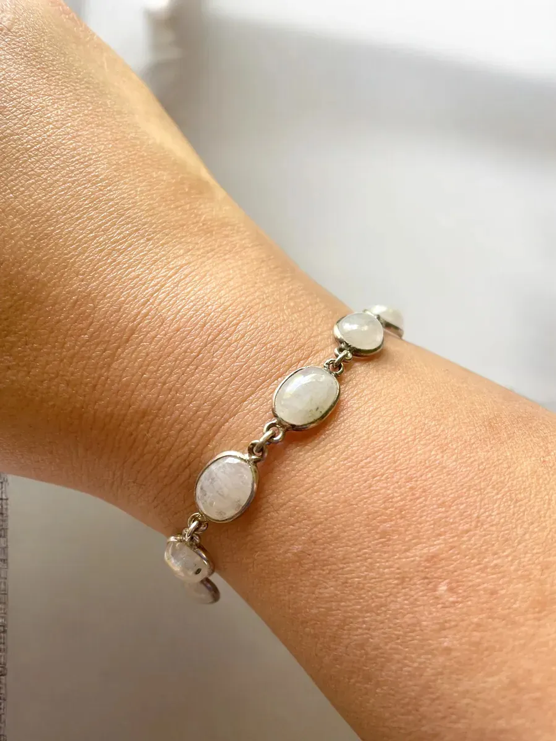 Pulsera Piedra luna arcoiris de la India Plata 925 5