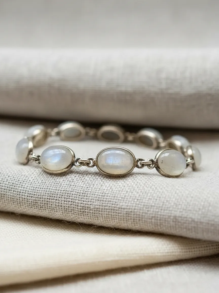 Pulsera Piedra luna arcoiris de la India Plata 925 6