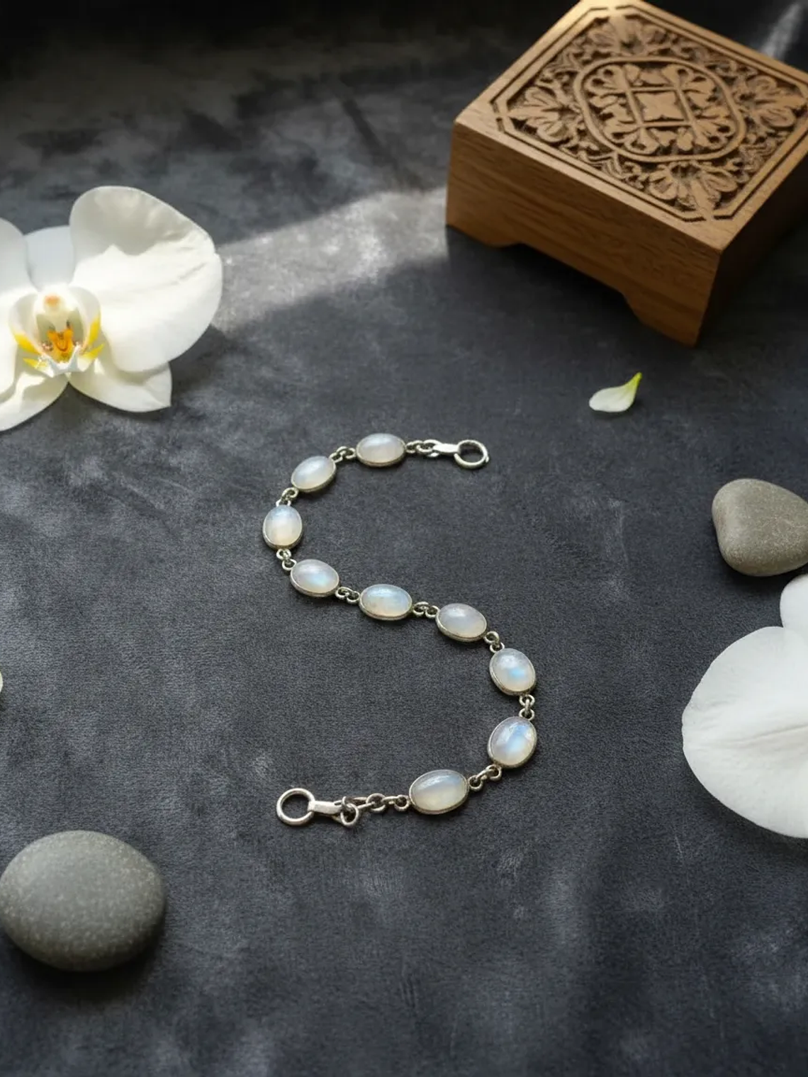 Pulsera Piedra luna arcoiris de la India Plata 925 7