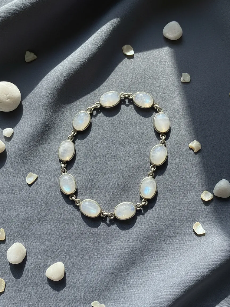 Pulsera Piedra luna arcoiris de la India Plata 925 10