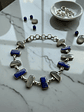 Pulsera lapislazuli de afganistan y Piedra Luna arcoiris de la india Plata 925 - Miniatura 2