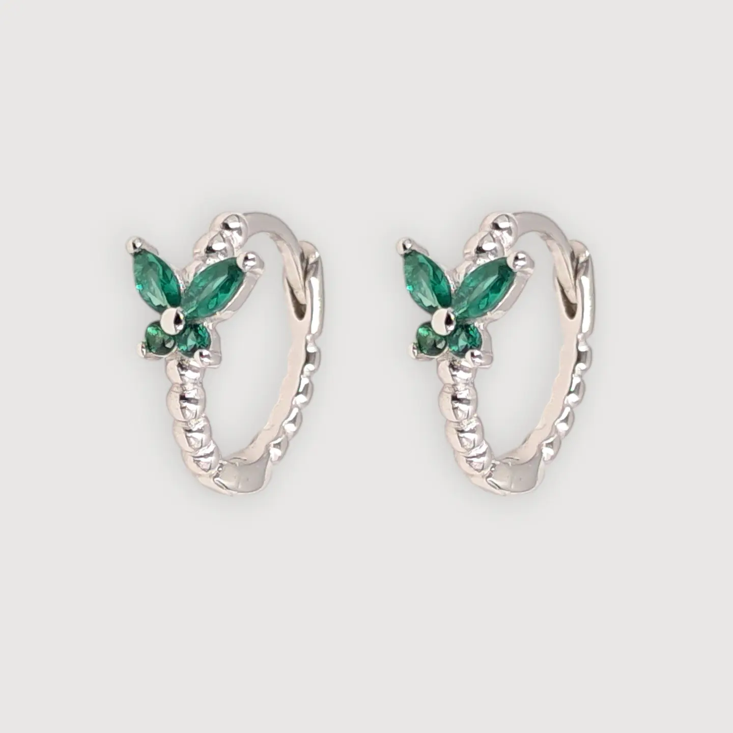 Argollas Mariposa Verde | Plata 925 baño de rodio 1