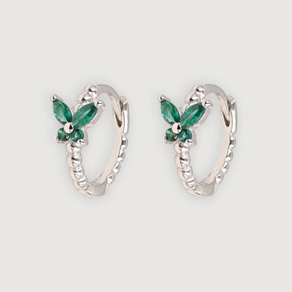 Argollas Mariposa Verde | Plata 925 baño de rodio 1