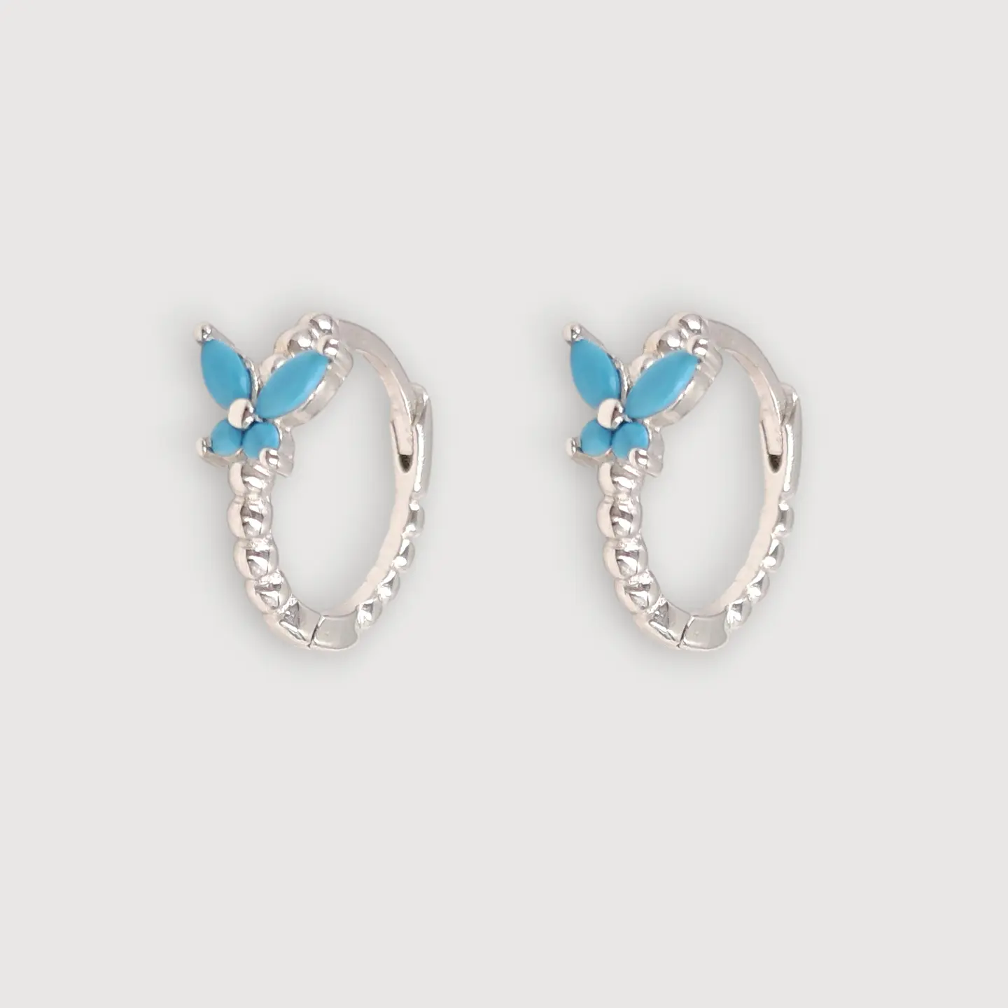 Argollas Mariposa Turquesa | Plata 925 baño de rodio 1