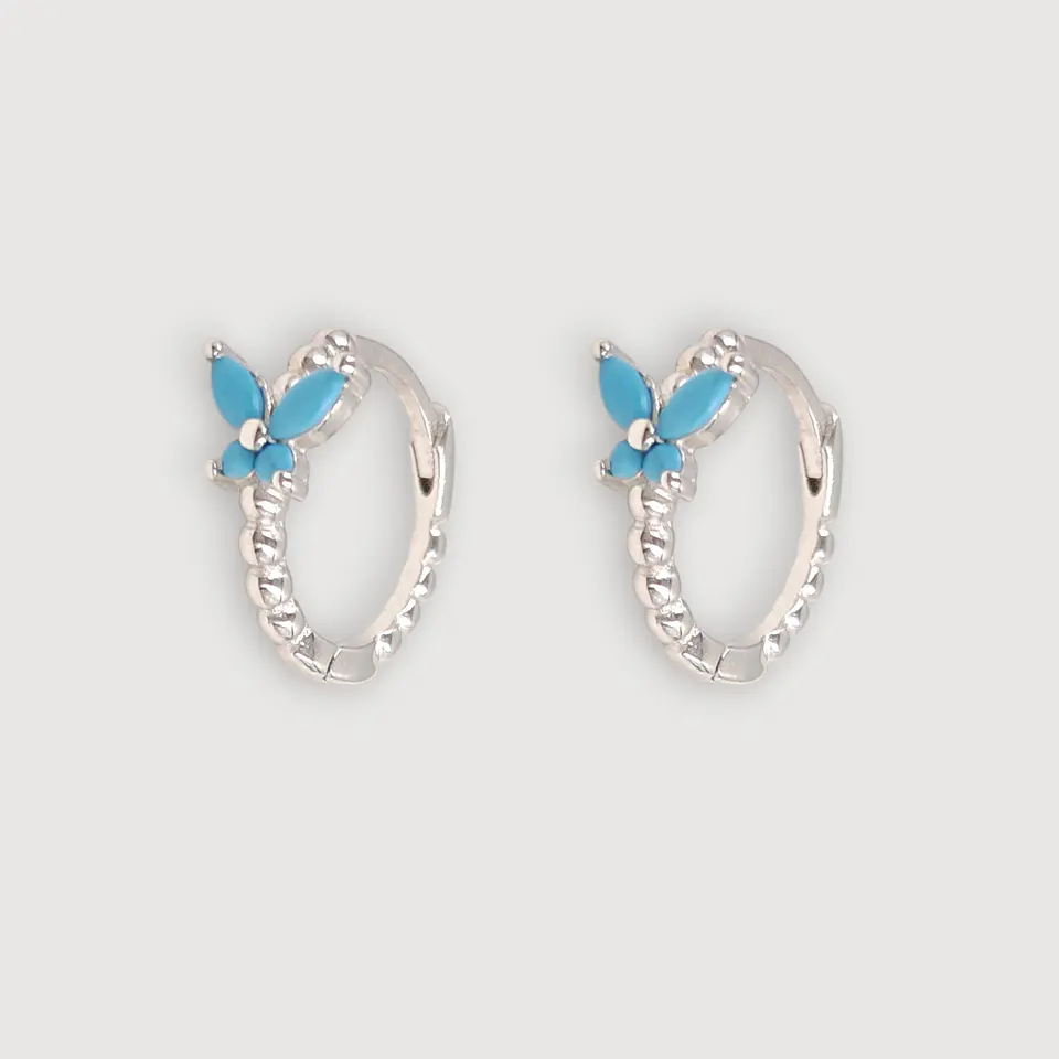 Argollas Mariposa Turquesa | Plata 925 baño de rodio 1