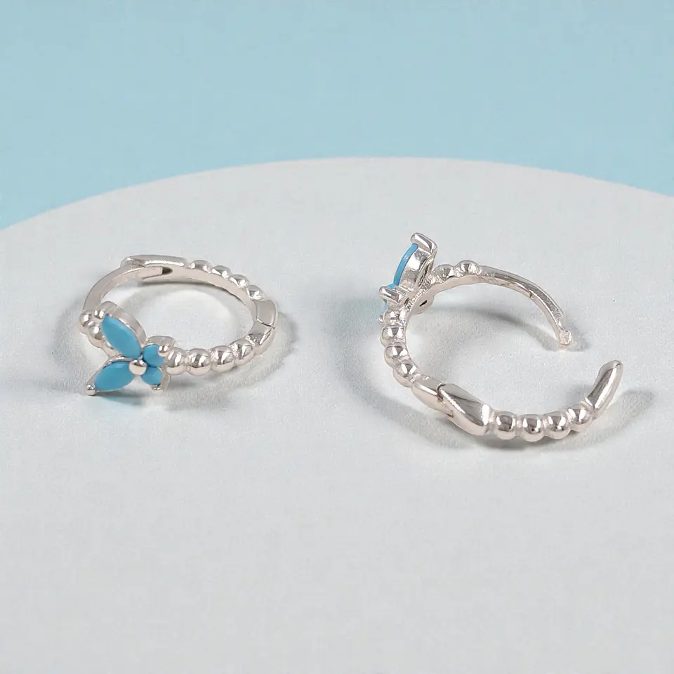 Argollas Mariposa Turquesa | Plata 925 baño de rodio 3