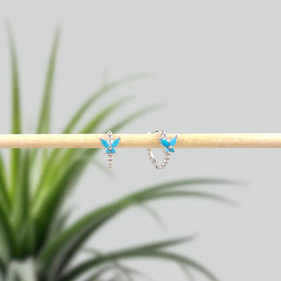 Argollas Mariposa Turquesa | Plata 925 baño de rodio 4