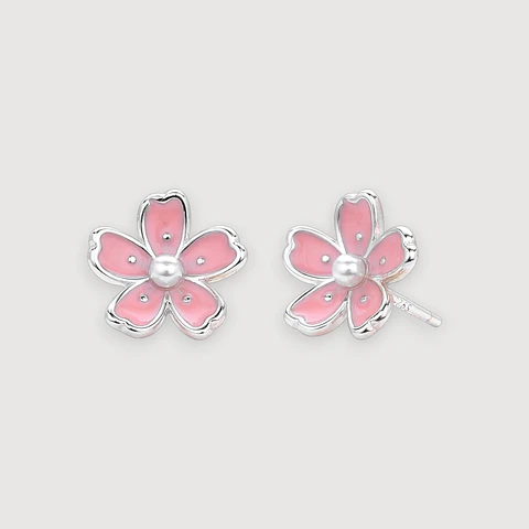 Aros Flor Rosa | Plata 925 baño de rodio