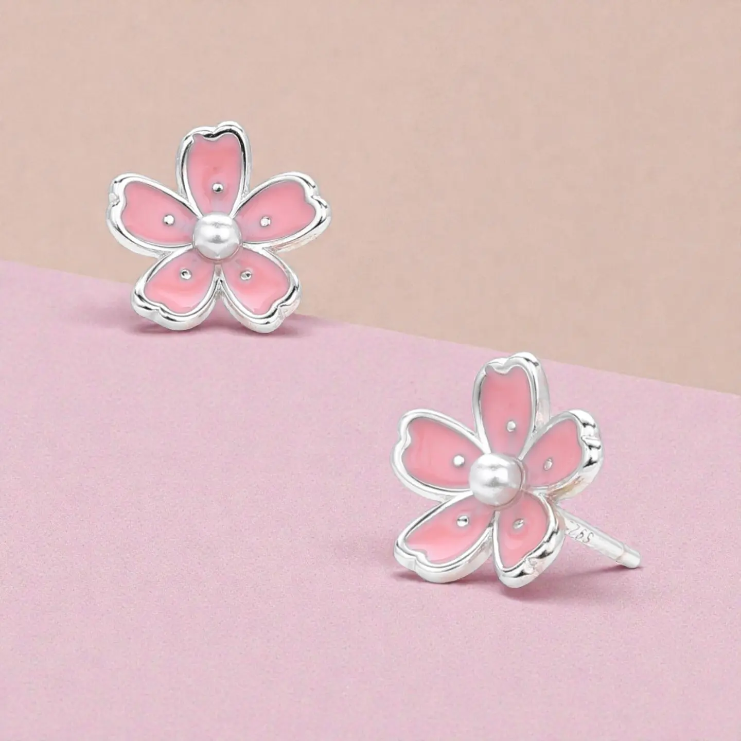 Aros Flor Rosa | Plata 925 baño de rodio 3
