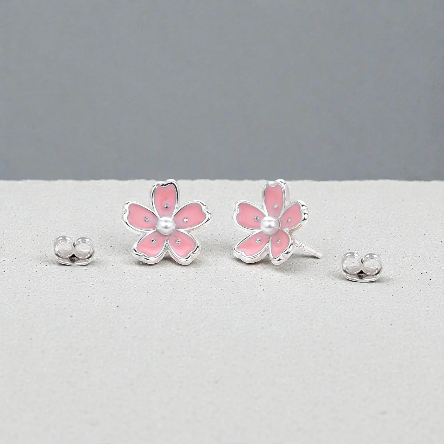 Aros Flor Rosa | Plata 925 baño de rodio 4