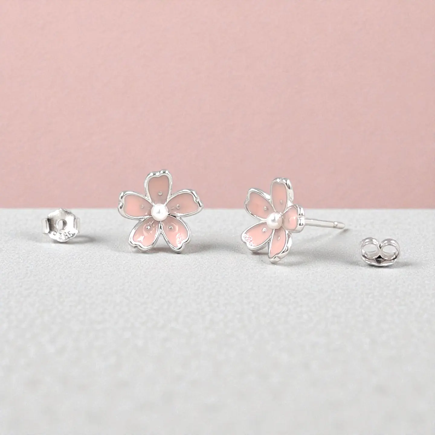 Aros Flor Rosa | Plata 925 baño de rodio 5