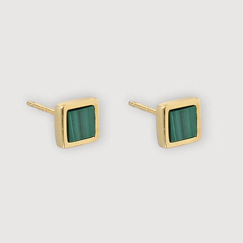 Aros Malaquita | Plata 925 baño de oro 18k