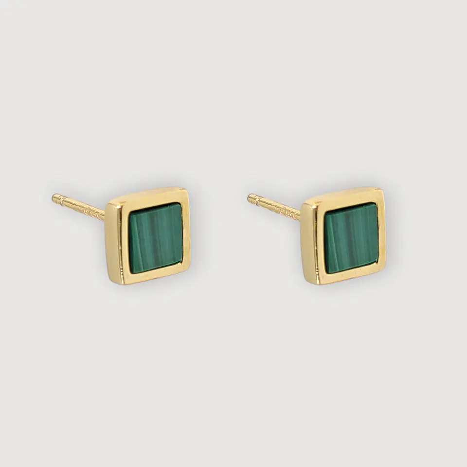 Aros Malaquita | Plata 925 baño de oro 18k 1