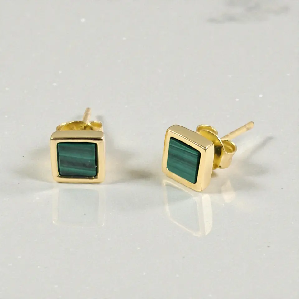 Aros Malaquita | Plata 925 baño de oro 18k 3