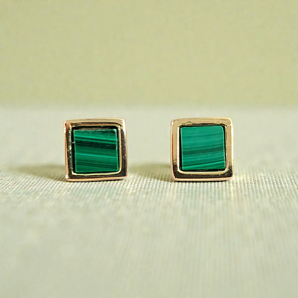 Aros Malaquita | Plata 925 baño de oro 18k 4