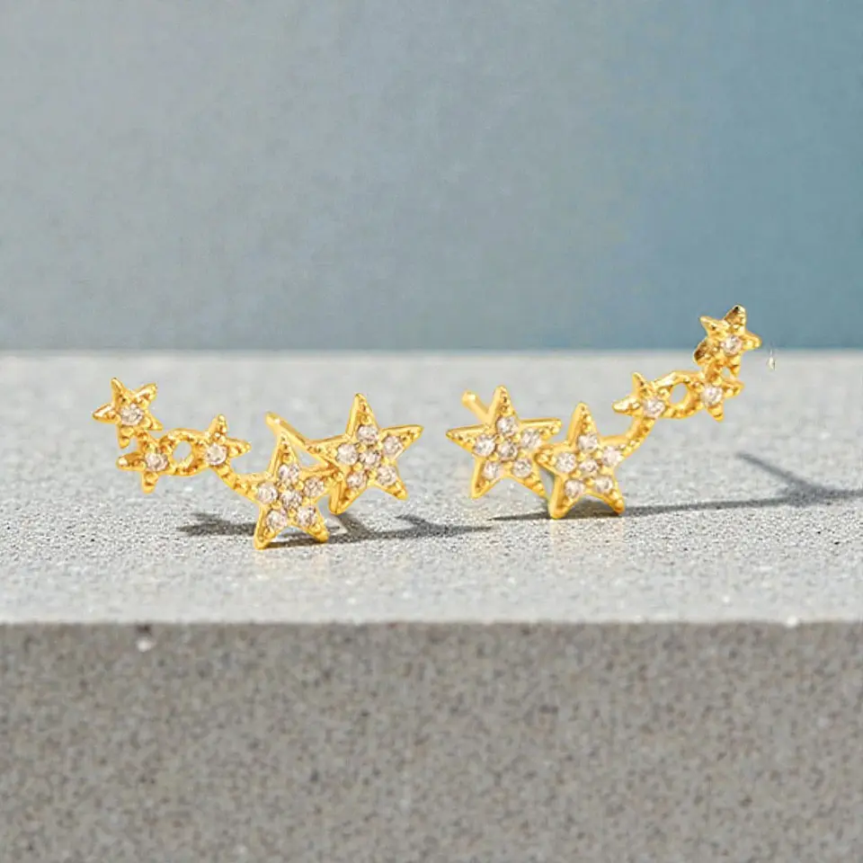 Aros Estrella con Zirconias | Plata 925 baño de oro 18k 3