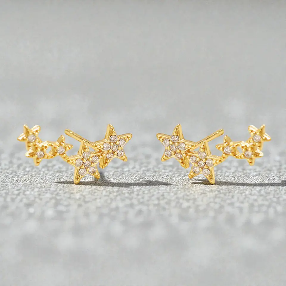 Aros Estrella con Zirconias | Plata 925 baño de oro 18k 4