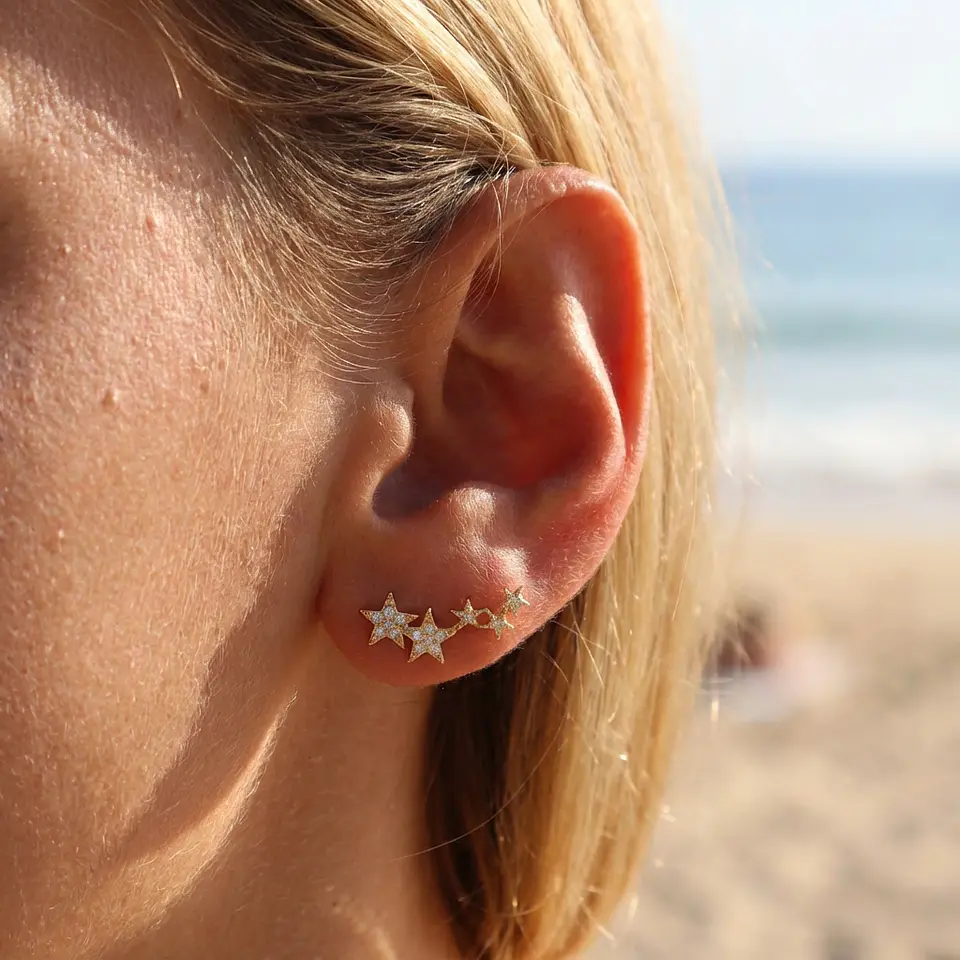Aros Estrella con Zirconias | Plata 925 baño de oro 18k 2
