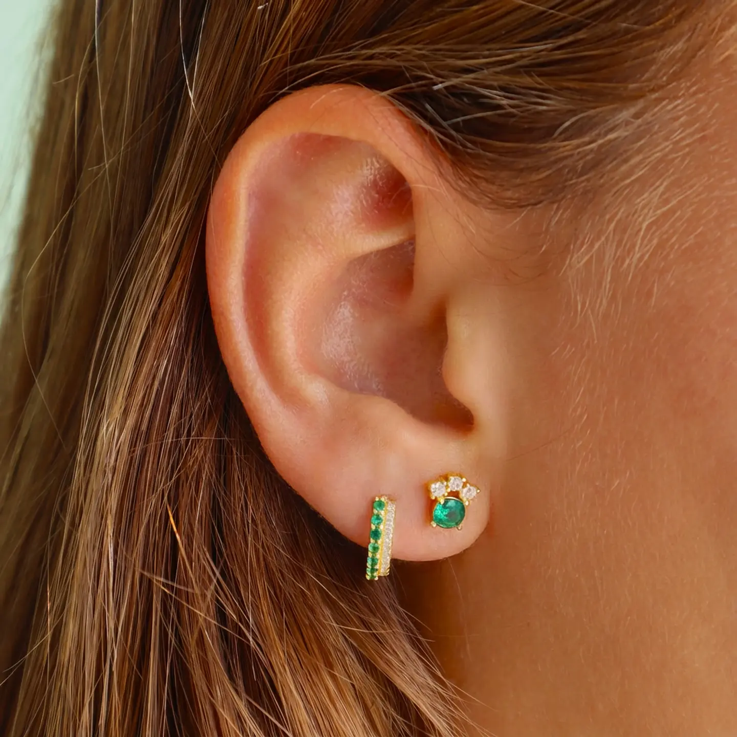 Argollas Aurora Verde | Plata 925 baño de oro 18k 2
