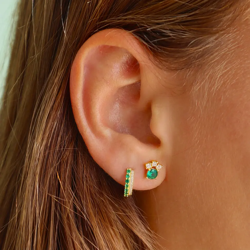 Argollas Aurora Verde | Plata 925 baño de oro 18k 2