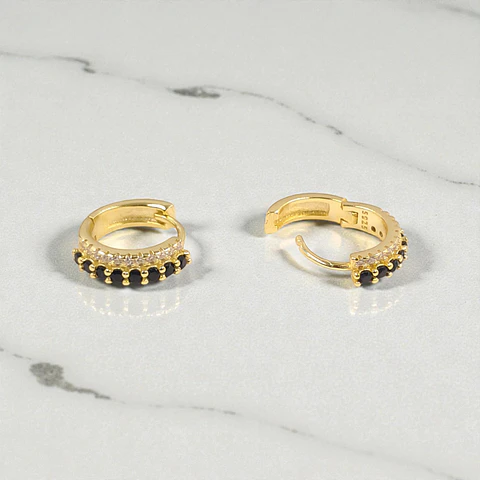 Argollas Aurora Negra | Plata 925 baño de oro 18k