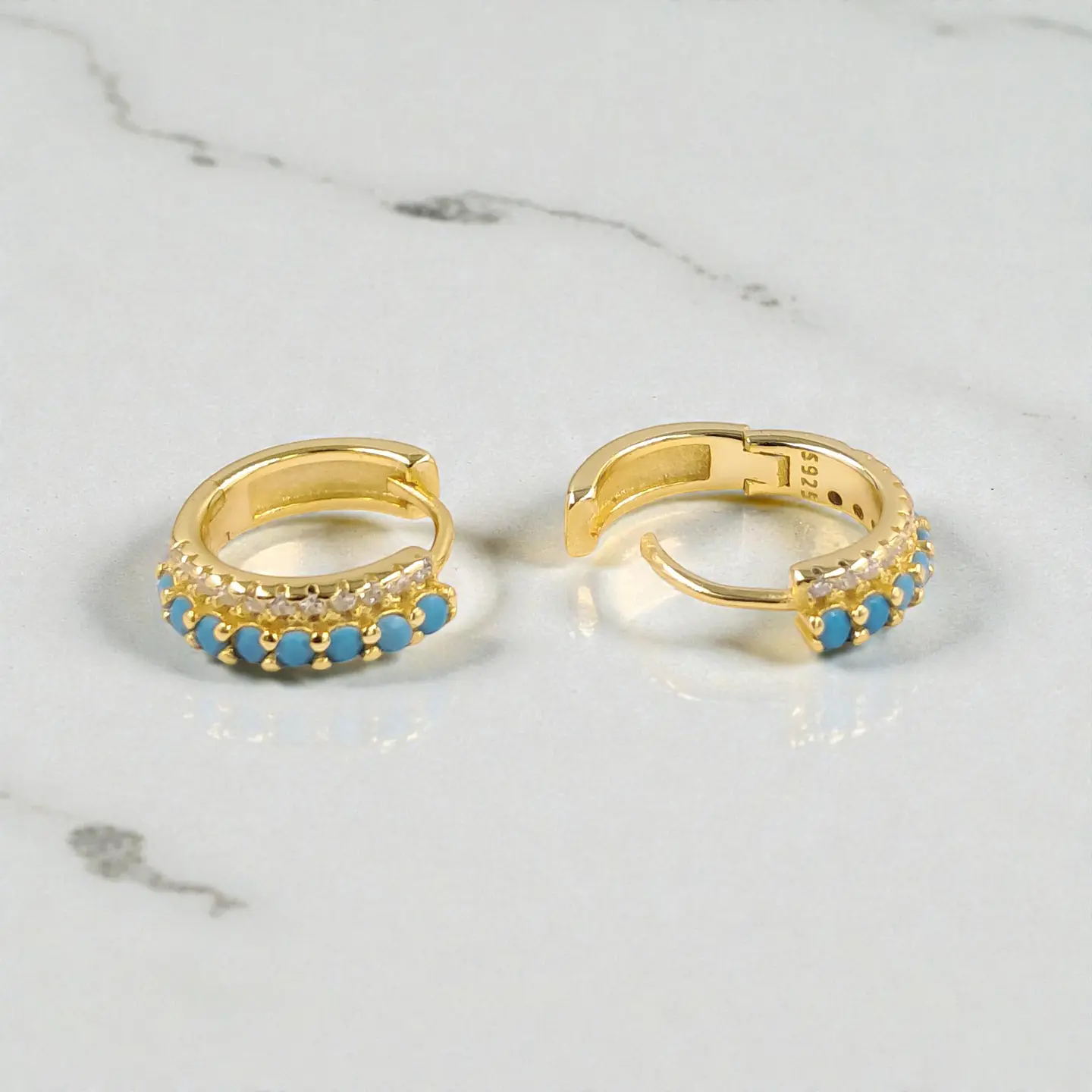 Argollas Aurora Turquesa | Plata 925 baño de oro 18k 3