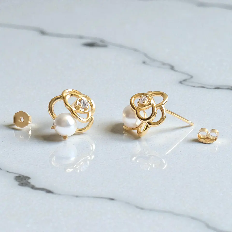 Aros Flor | Plata 925 baño de oro 18k 3