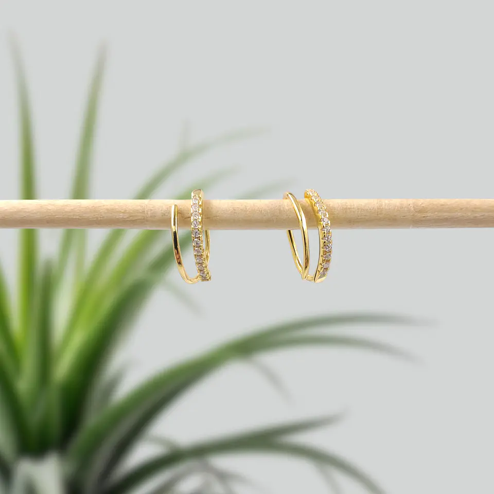 Argollas Dúo Brillo | Plata 925 baño de oro 18k 4