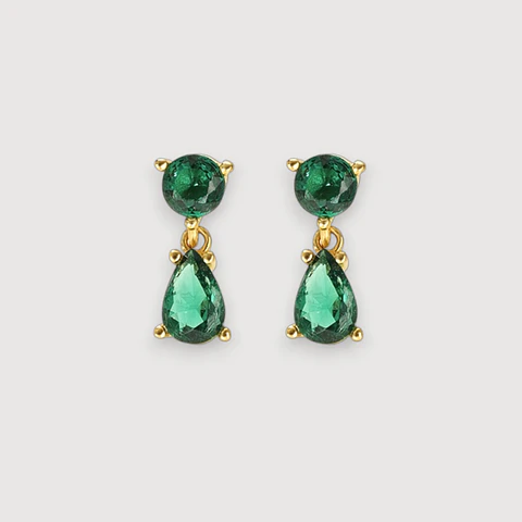 Aros Destello Verde | Plata 925 baño de oro 18k