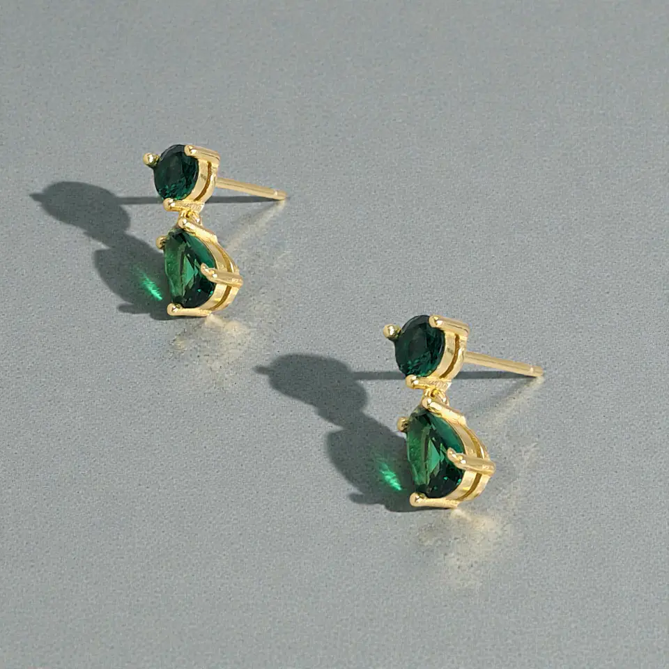 Aros Destello Verde | Plata 925 baño de oro 18k 4
