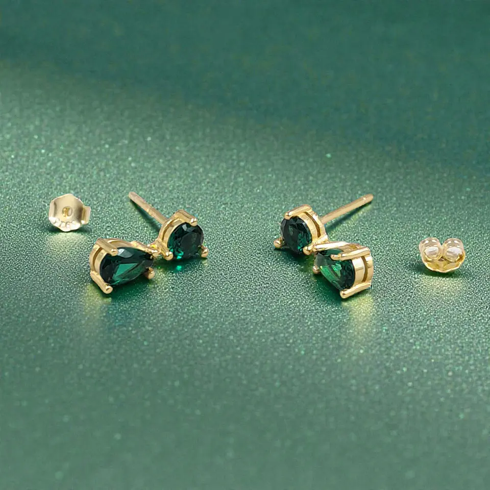 Aros Destello Verde | Plata 925 baño de oro 18k 3