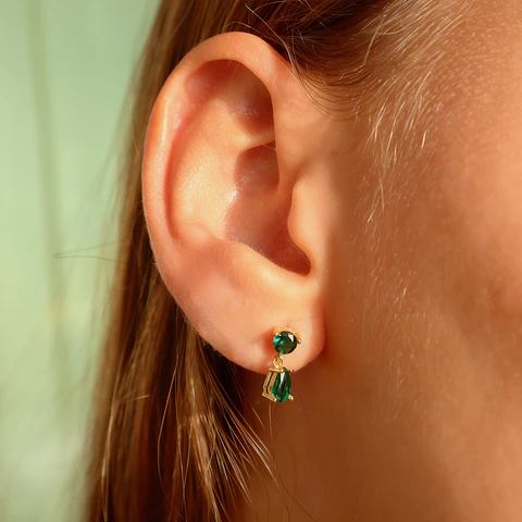 Aros Destello Verde | Plata 925 baño de oro 18k