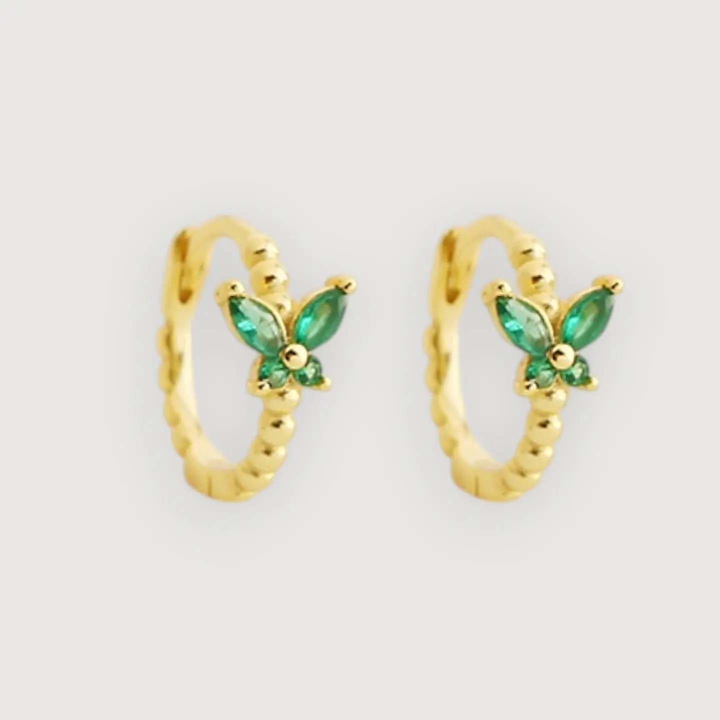 Argollas Mariposa Verde | Plata 925 baño de oro 18k 1