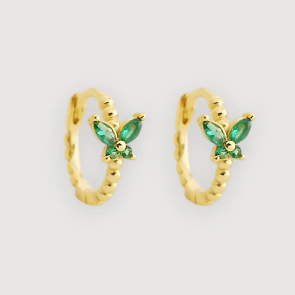 Argollas Mariposa Verde | Plata 925 baño de oro 18k 1