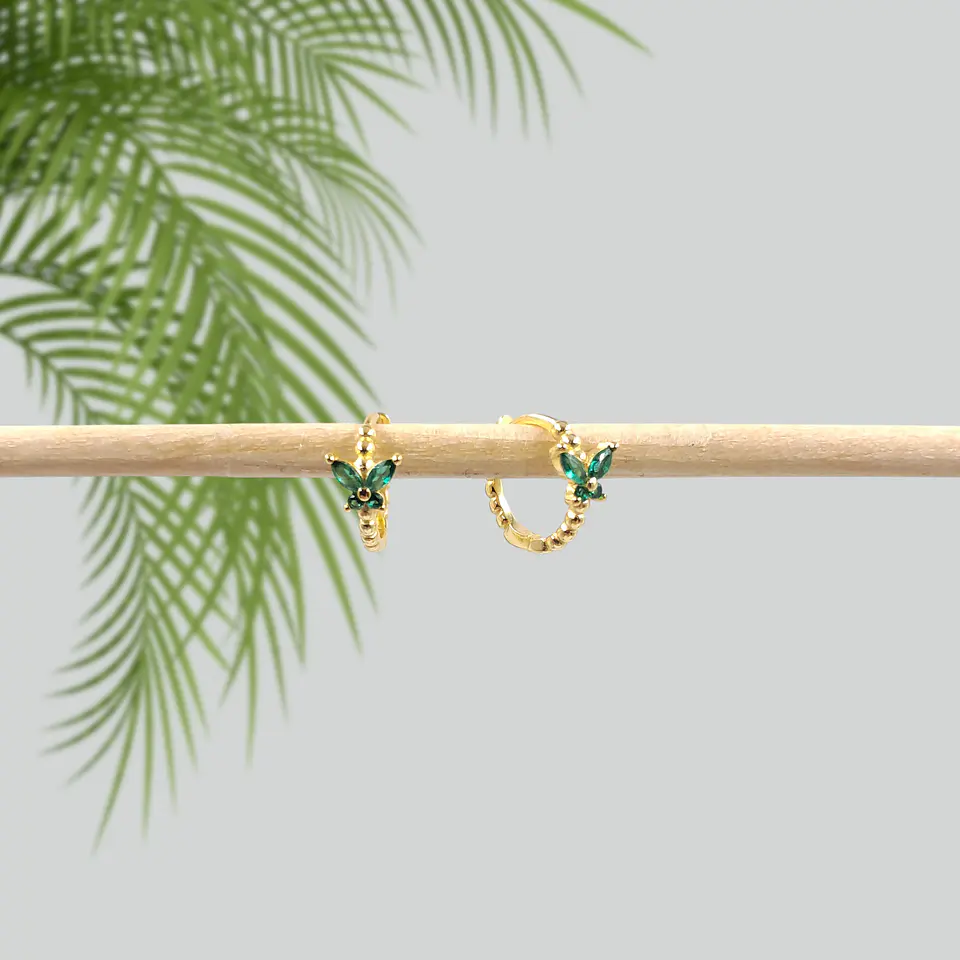 Argollas Mariposa Verde | Plata 925 baño de oro 18k 4