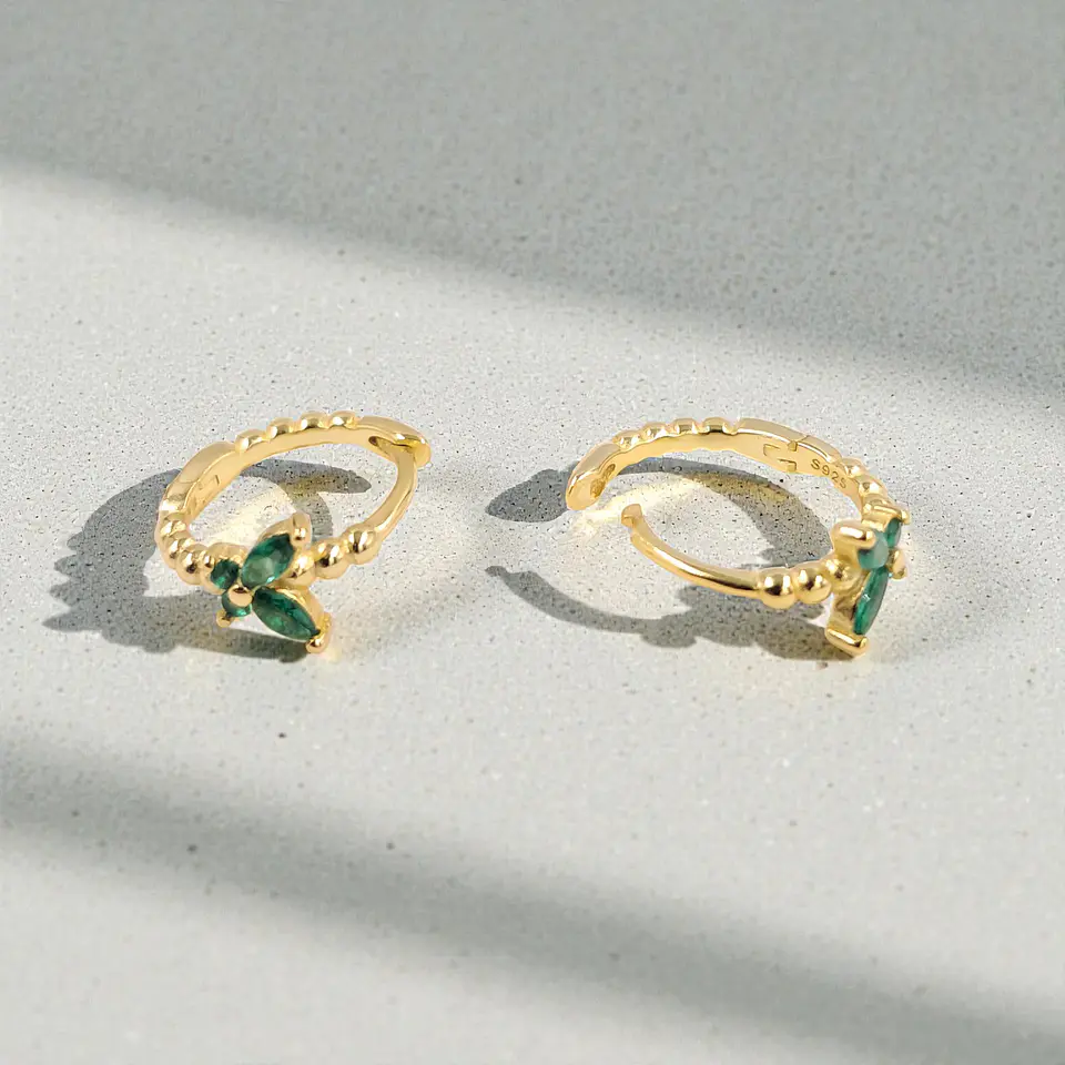 Argollas Mariposa Verde | Plata 925 baño de oro 18k 3