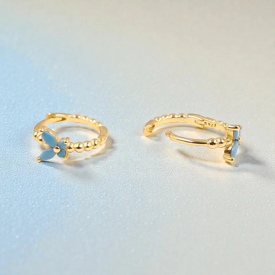 Argollas Mariposa Turquesa | Plata 925 baño de oro 18k 4