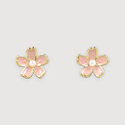 Aros Flor Rosa | Plata 925 baño de oro 18k