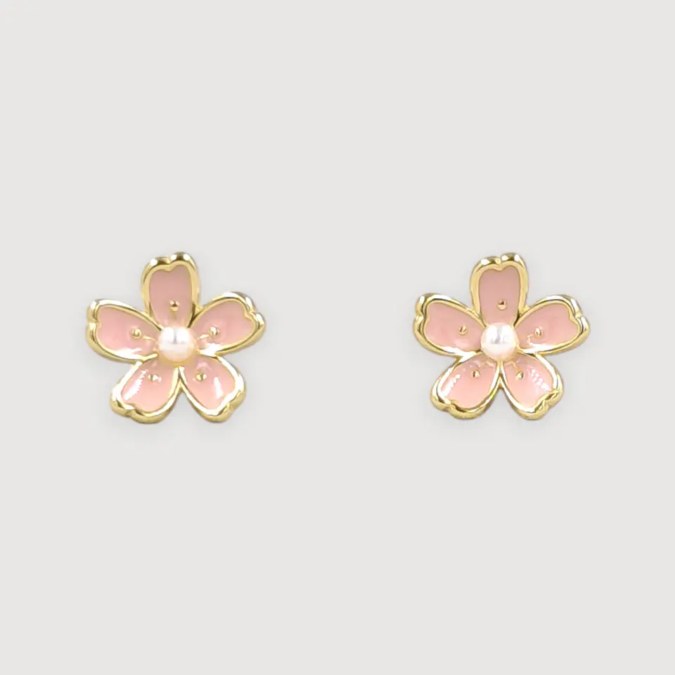 Aros Flor Rosa | Plata 925 baño de oro 18k 1