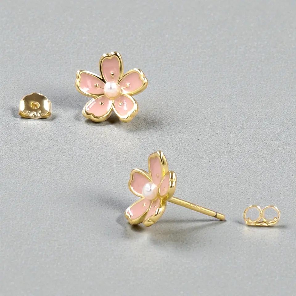 Aros Flor Rosa | Plata 925 baño de oro 18k 3