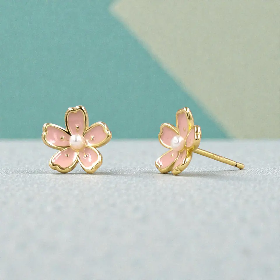 Aros Flor Rosa | Plata 925 baño de oro 18k 4